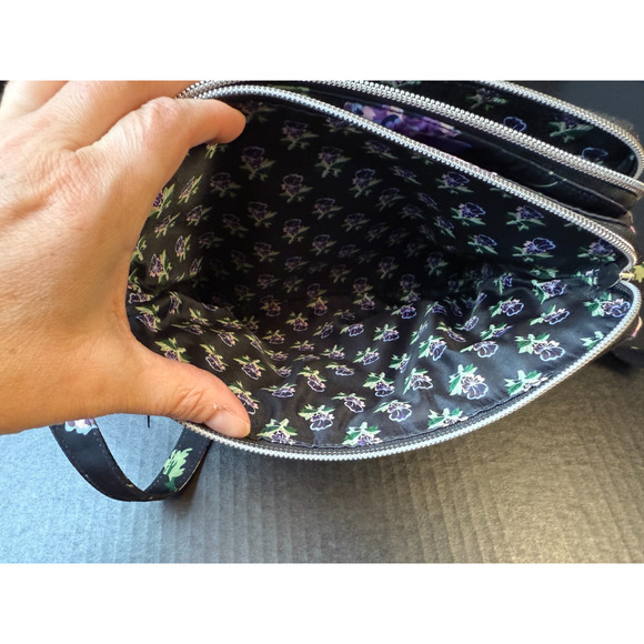 Vera Bradley Floating Plum Pansies Triple Compartment Crossbody Purse Bag - Picture 8 of 14